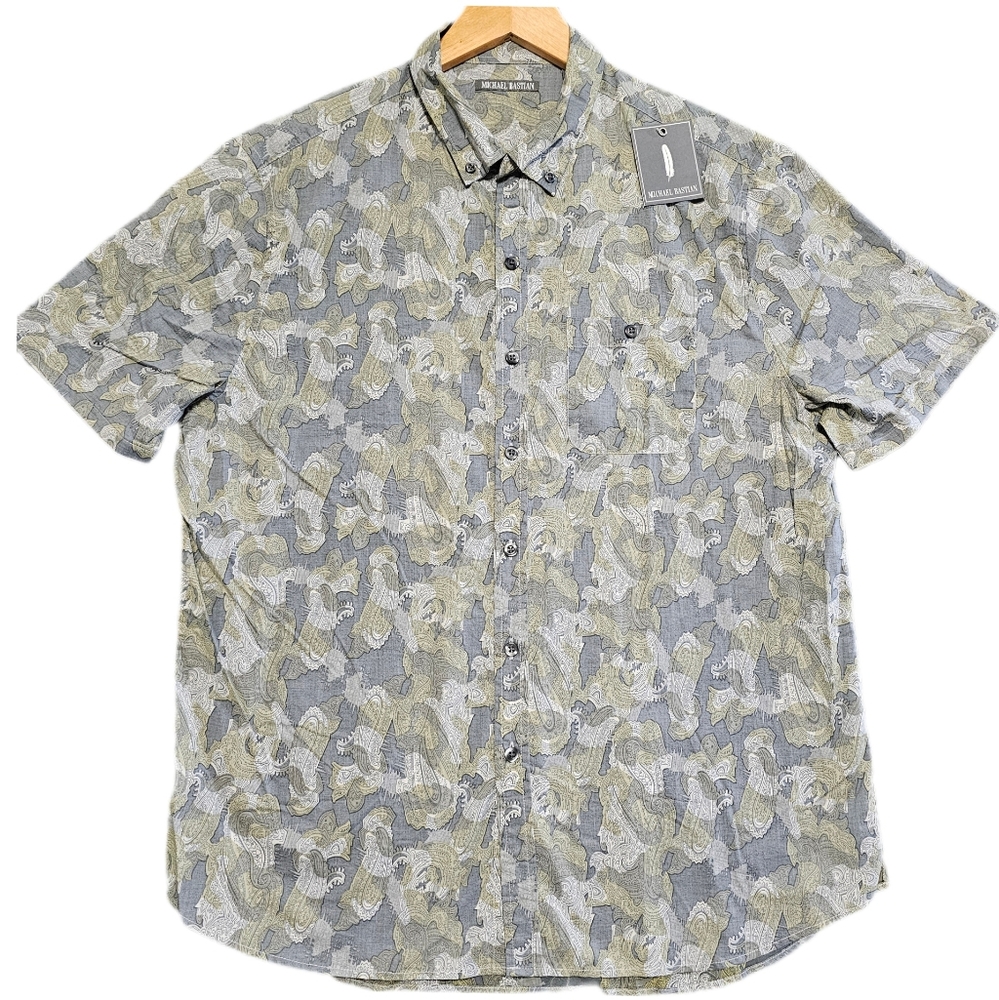 Michael Bastian Seahorse Paisley Button Up Shirt Mens Short Sleeve MSRP$128 NWT